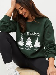 Green Graphic Christmas Sweatshirt - Image 1 of 5