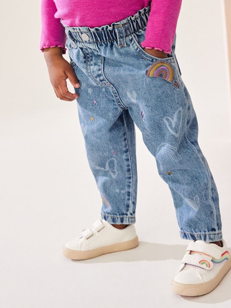 Denim Heart and Rainbow Print 100% Cotton Jeans (3mths-7yrs) - Image 1 of 8