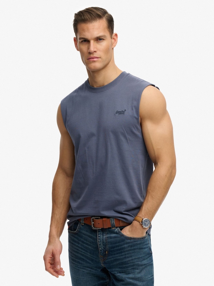 SUPERDRY Blue Essential Logo Tank Top - Image 1 of 7