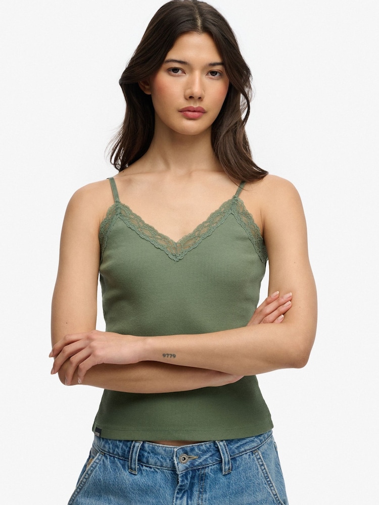SUPERDRY Green Essential Lace Trim Camisole - Image 1 of 7