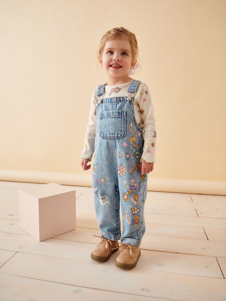 Denim - Latzhose mit Blumenmuster aus 100 % Baumwolle (3 Monate – 7 Jahre) - Bild 1 von 8