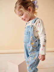 Denim - Latzhose mit Blumenmuster aus 100 % Baumwolle (3 Monate – 7 Jahre) - Bild 2 von 8