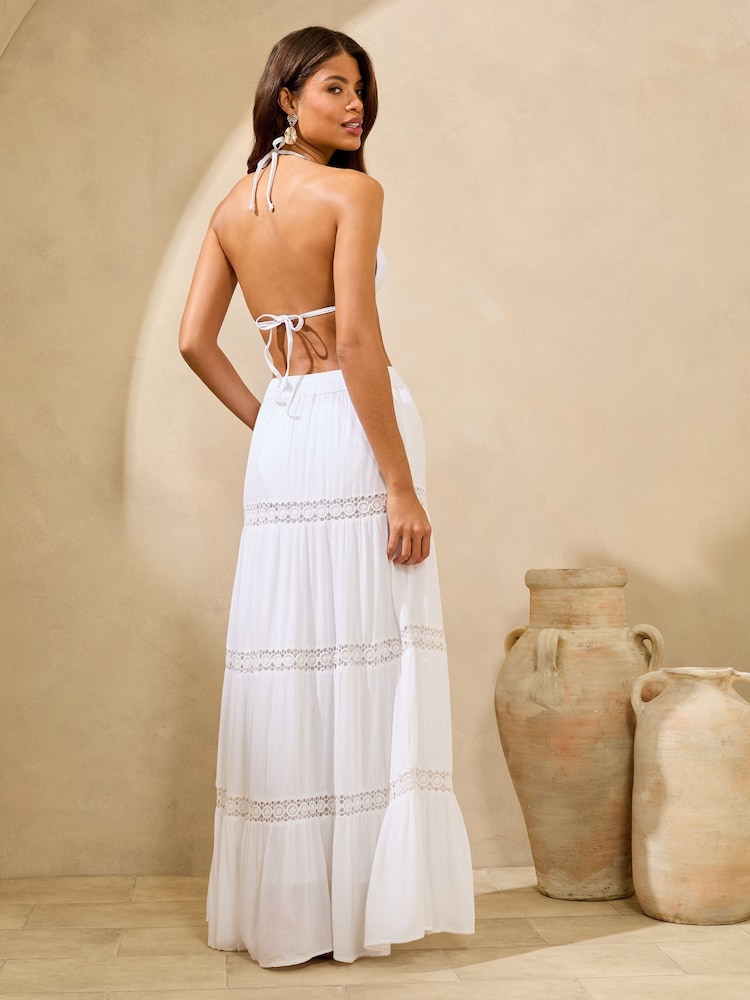 Lipsy White Trim Tiered Maxi Skirt - Image 5 of 5