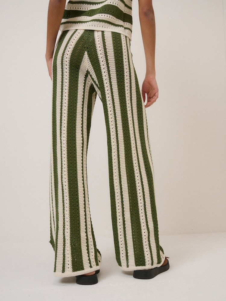 Nobodys Child Green Crochet Stripe Resort Trousers - Image 2 of 5