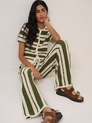 Nobodys Child Green Crochet Stripe Resort Trousers - Image 3 of 5