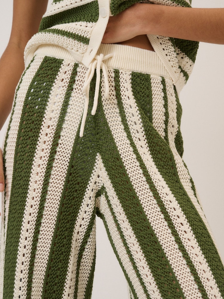 Nobodys Child Green Crochet Stripe Resort Cardigan - Image 3 of 3