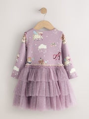 Lilac Purple Bear Long Sleeve Ribbed Mesh Dress (3mths-7yrs) - Image 2 of 4