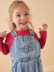 Denim - Latzhose mit Floralmuster und Stickerei aus 100 % Baumwolle (3 Monate bis 7 Jahre) - Bild 4 von 9