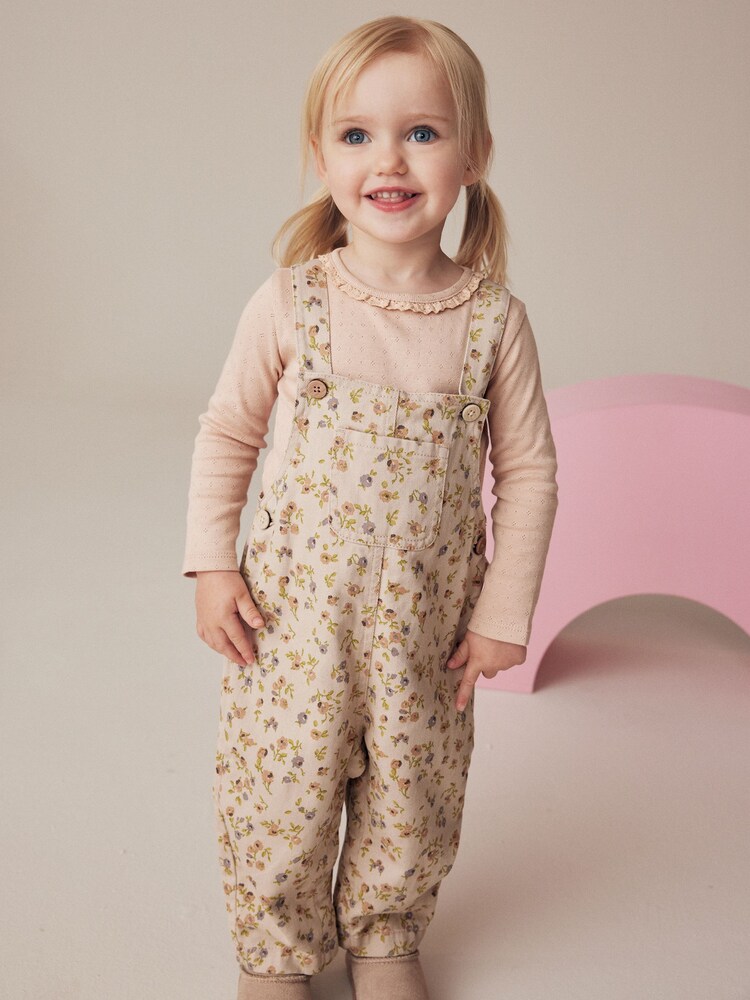Pink 100% Cotton Floral Dungaree & T-Shirt Set (3mths-7yrs) - Image 2 of 8
