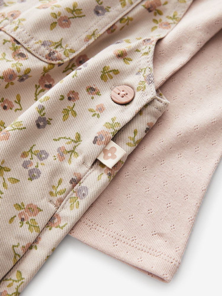 Pink 100% Cotton Floral Dungaree & T-Shirt Set (3mths-7yrs) - Image 8 of 8