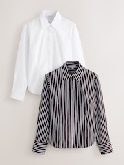 White/Choclate Stripe - Πουκάμισα με μακριά μανίκια, εφαρμοστά και ελαστικά, σετ 2 - Εικόνα 1 του 9