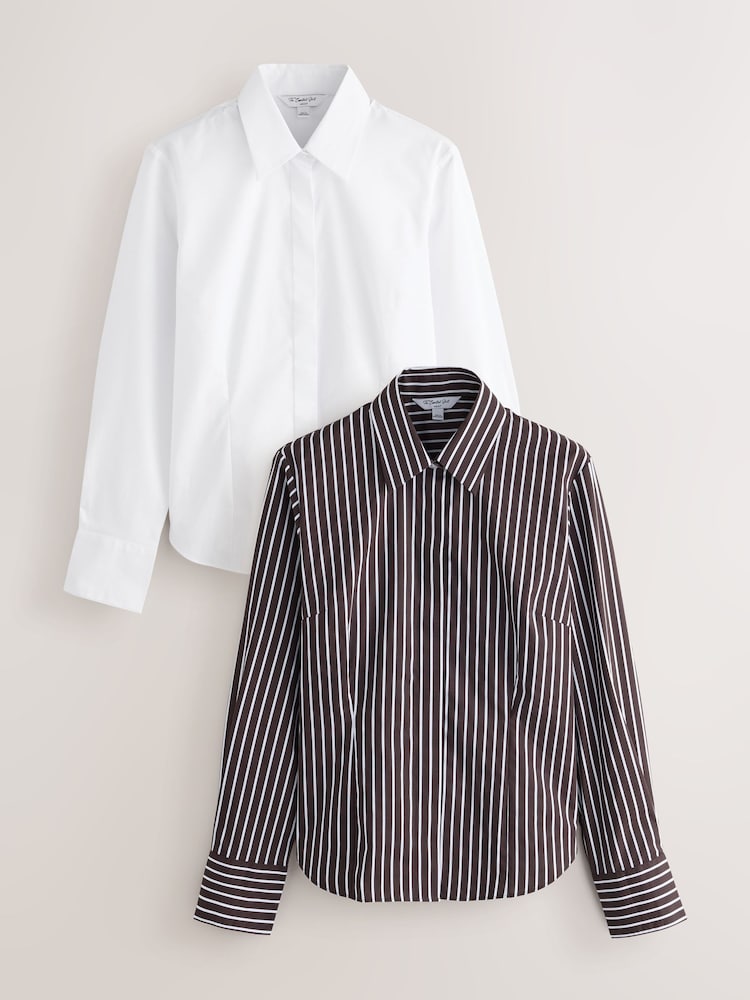 White/Choclate Stripe - Πουκάμισα με μακριά μανίκια, εφαρμοστά και ελαστικά, σετ 2 - Εικόνα 1 του 9 White/Choclate Stripe - Πουκάμισα με μακριά μανίκια, εφαρμοστά και ελαστικά, σετ 2 - Εικόνα 1 του 9