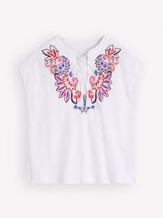 Boden White Nina Embroidered Notch T-Shirt - Image 1 of 1