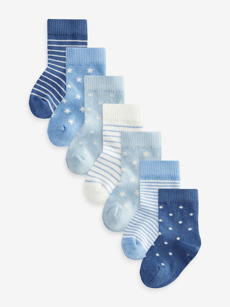 Blue/White 7 Pack Baby Socks (0mths-2yrs) - Image 1 of 8