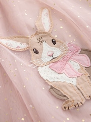 Pink Bunny Long Sleeve Ribbed Mesh Dress (3mths-7yrs) - Image 3 of 4
