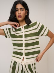 Nobodys Child Green Crochet Stripe Resort Cardigan - Image 1 of 5