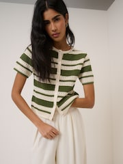 Nobodys Child Green Crochet Stripe Resort Cardigan - Image 2 of 5