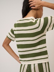 Nobodys Child Green Crochet Stripe Resort Cardigan - Image 3 of 5