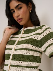 Nobodys Child Green Crochet Stripe Resort Cardigan - Image 5 of 5