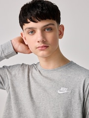 Nike Dark Grey Marl Sportswear Long Sleeve 100% Cotton T-Shirt - Image 5 of 6