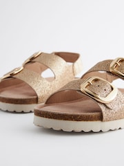 Gold Glitter Wide Fit (G) Two Strap Corkbed Sandals - Image 3 of 5