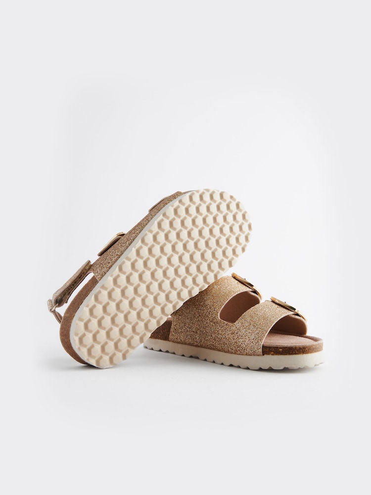 Gold Glitter Wide Fit (G) Two Strap Corkbed Sandals - Image 5 of 5