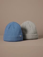 Blue/Grey Baby Beanie Hats 2 Pack (0mths-2yrs) - Image 1 of 7