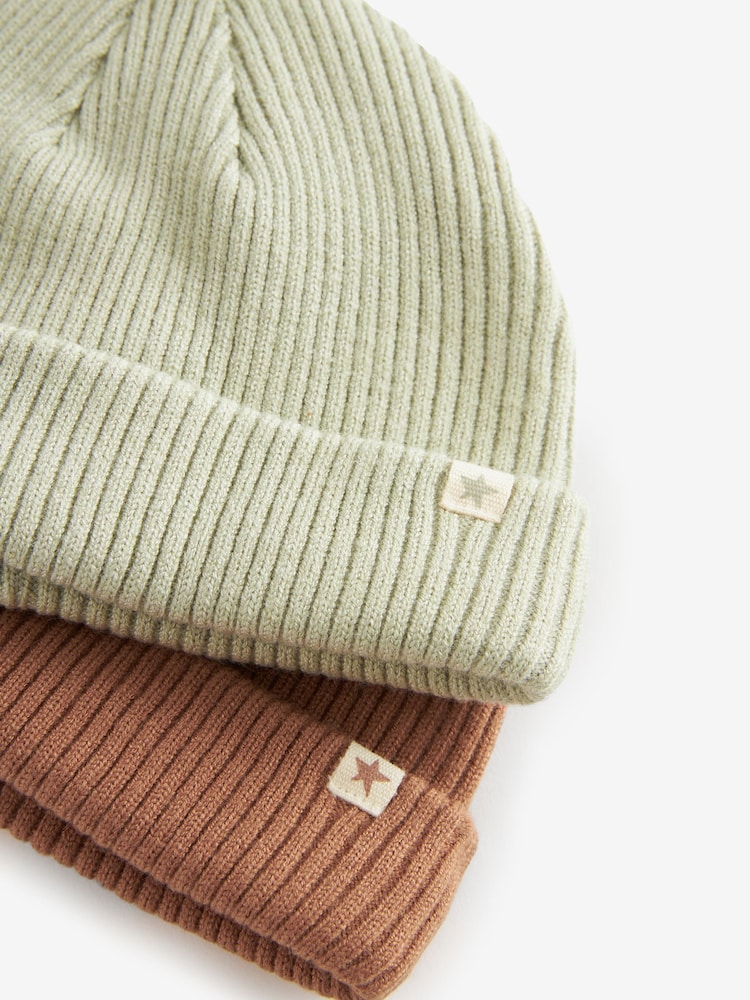 Rust Brown/Sage Green Baby Beanie Hats 2 Pack (0mths-2yrs) - Image 8 of 8