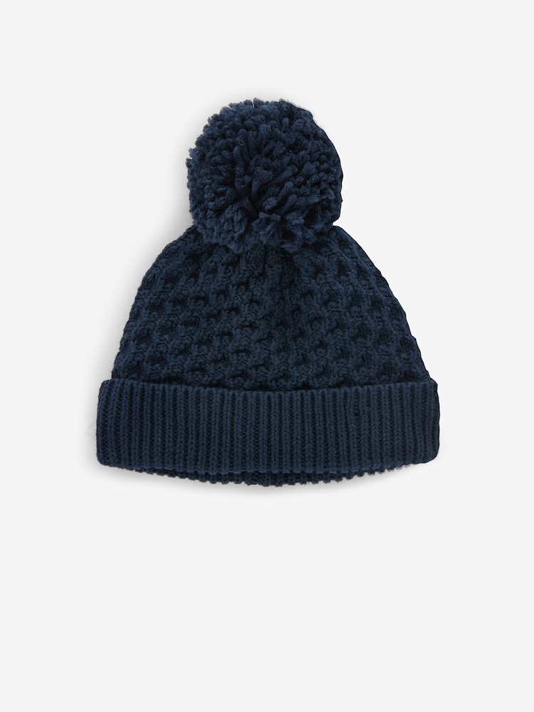Navy Blue Baby Waffle Pom Hat (0mths-2yrs) - Image 1 of 2