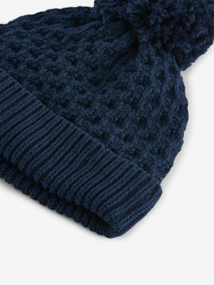 Navy Blue Baby Waffle Pom Hat (0mths-2yrs) - Image 2 of 2