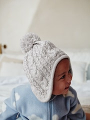 Grey Cable Knitted Baby Trapper Hat (0mths-2yrs) - Image 2 of 2