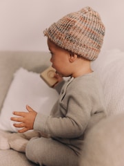 Brown/Multi Knitted Baby Beanie Hat (0mths-2yrs) - Image 1 of 5