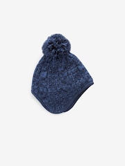 Navy Blue Cable Knitted Baby Trapper Hat (0mths-2yrs) - Image 1 of 2