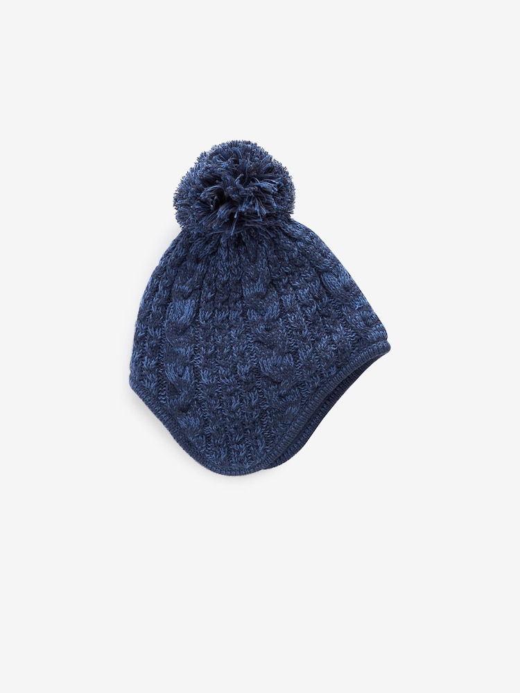 Navy Blue Cable Knitted Baby Trapper Hat (0mths-2yrs) - Image 1 of 2
