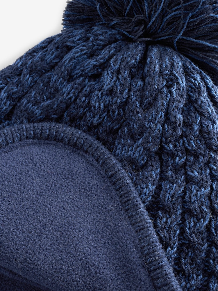 Navy Blue Cable Knitted Baby Trapper Hat (0mths-2yrs) - Image 2 of 2