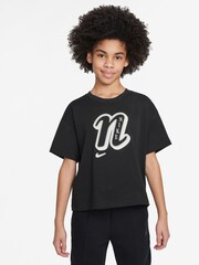 Nike Black Varsity Logo Boxy 100% Cotton T-Shirt - Image 1 of 3