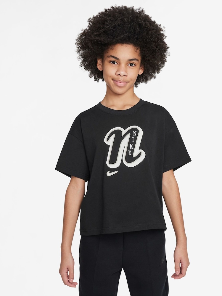 Nike Black Varsity Logo Boxy 100% Cotton T-Shirt - Image 1 of 3