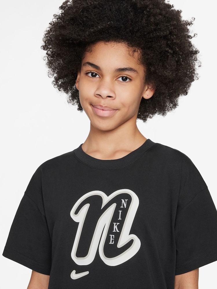 Nike Black Varsity Logo Boxy 100% Cotton T-Shirt - Image 3 of 3