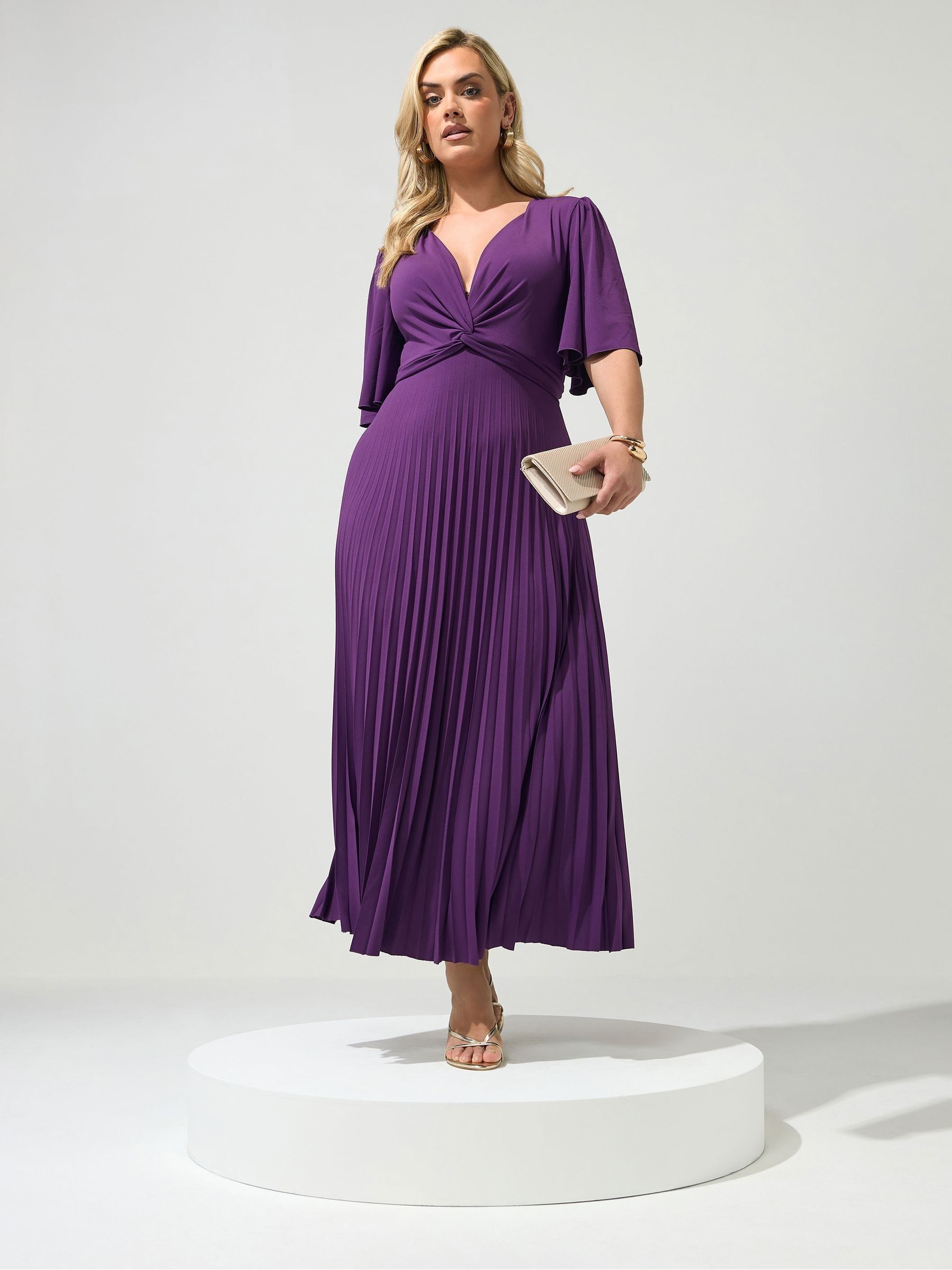 Buy Yours Curve Purple London Pleated Knot Angel Sleeve Maxi Dress