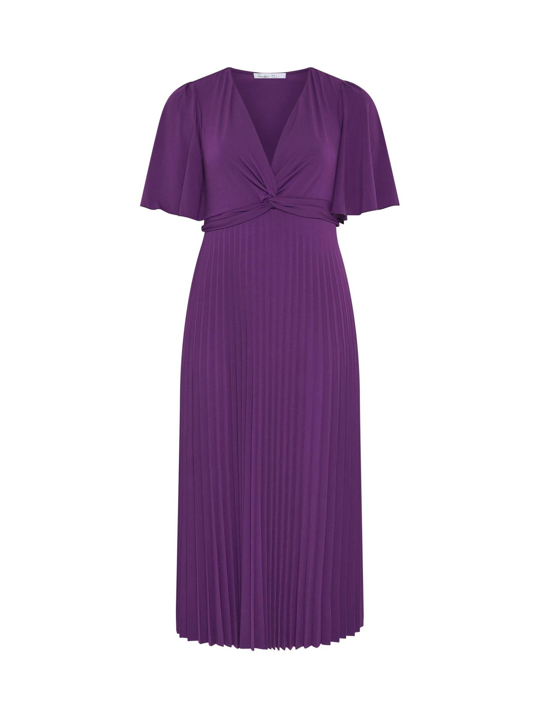 Buy Yours Curve Purple London Pleated Knot Angel Sleeve Maxi Dress