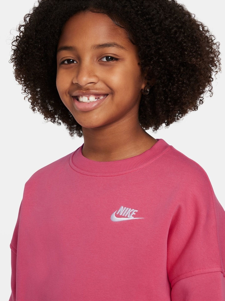 Nike Bright Pink Club Fleece Boxy Crewneck Sweatshirt - Image 3 of 3