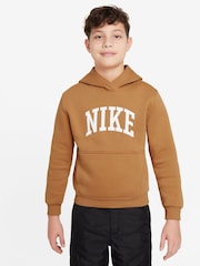 Nike Brown Club Varsity Logo French Terry Hoodie - Image 1 of 3