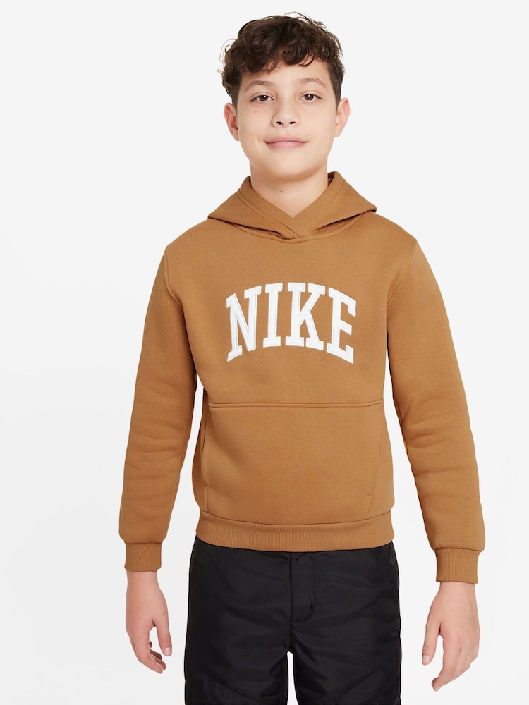 Nike Brown Club Varsity Logo French Terry Hoodie - Image 1 of 3