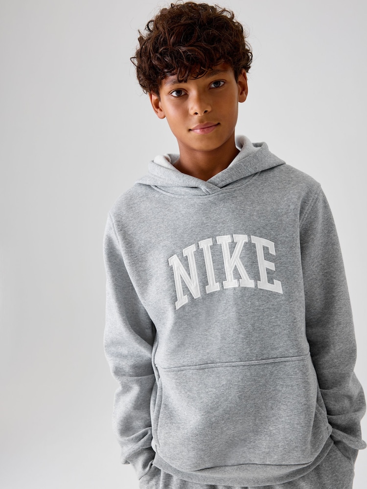 Nike Grey Club Varsity Logo French Terry Hoodie - Image 1 of 5