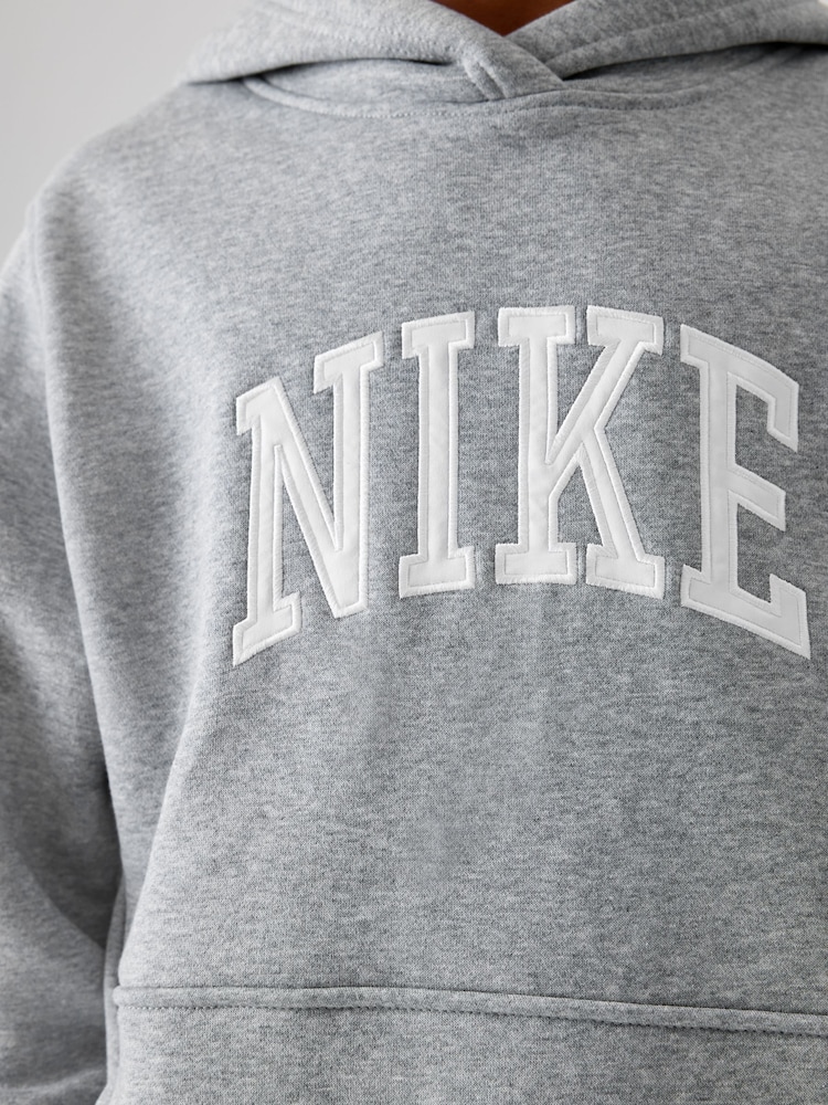 Nike Grey Club Varsity Logo French Terry Hoodie - Image 5 of 5