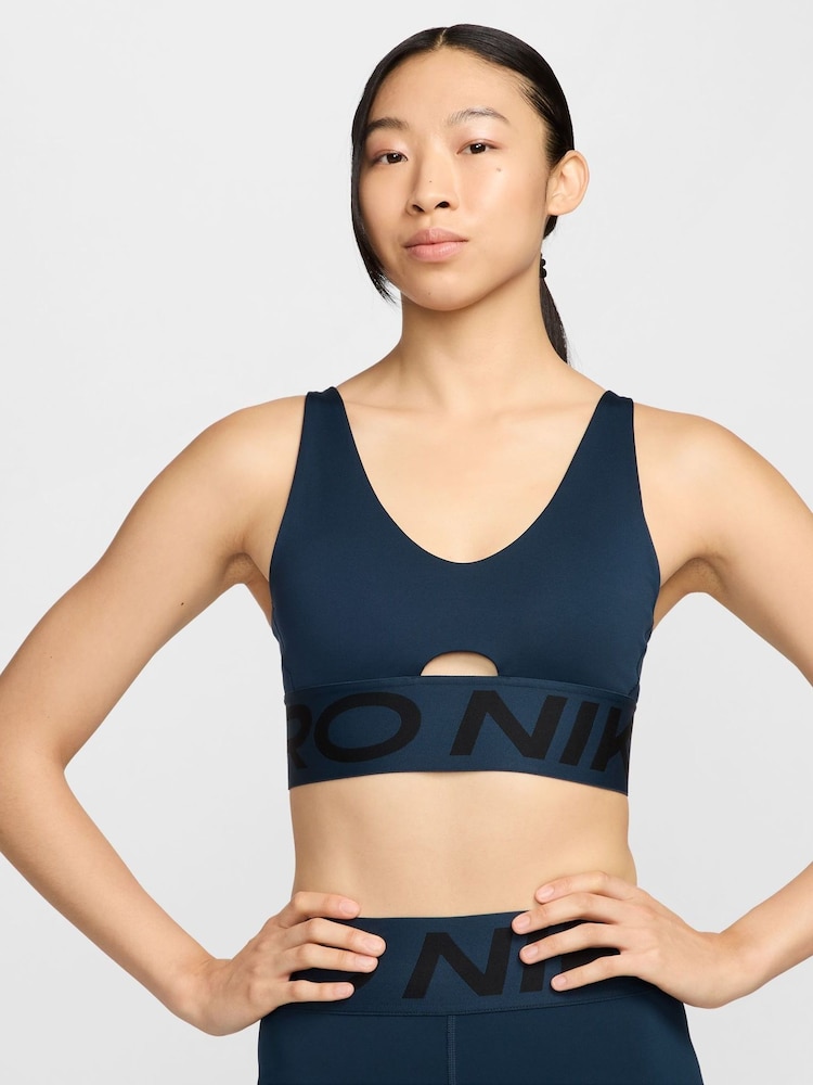 Nike Blue Pro Indy Plunge Medium Support Padded Sports Bra - Image 1 of 8