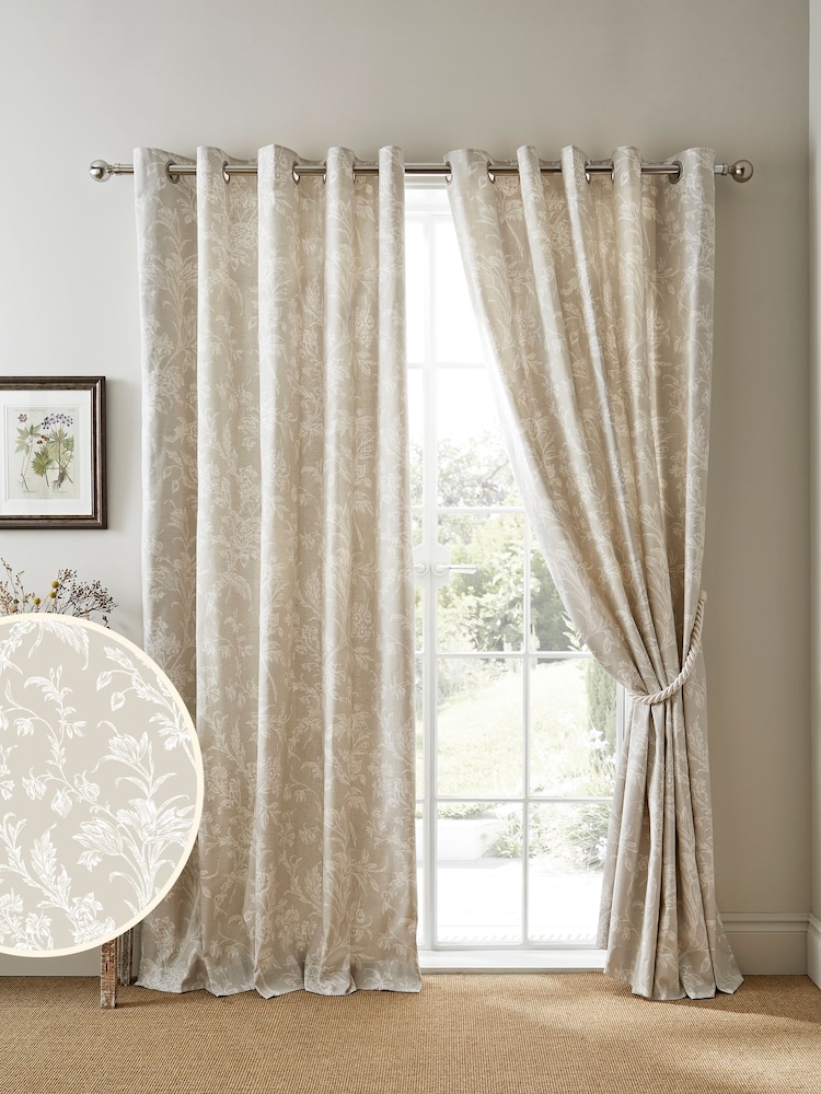 Laura Ashley Natural Lloyd Eyelet Lined Curtains - Image 2 of 2