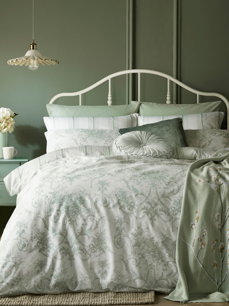 Laura Ashley Set of 2 Sage Tuileries 100% Cotton Pillowcases - Image 1 of 4