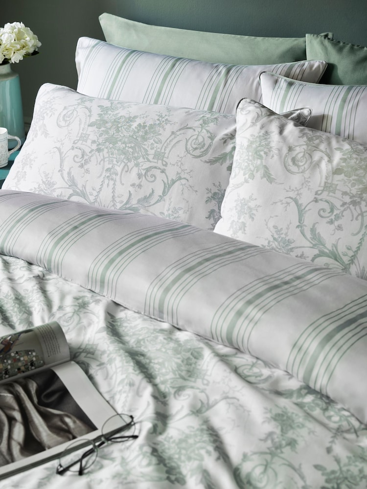 Laura Ashley Set of 2 Sage Tuileries 100% Cotton Pillowcases - Image 2 of 4