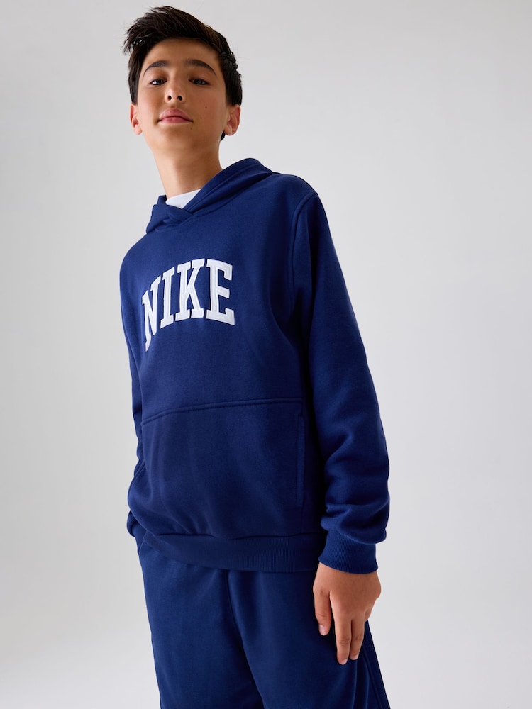 Nike Navy Club Varsity Logo French Terry Hoodie - Image 1 of 7